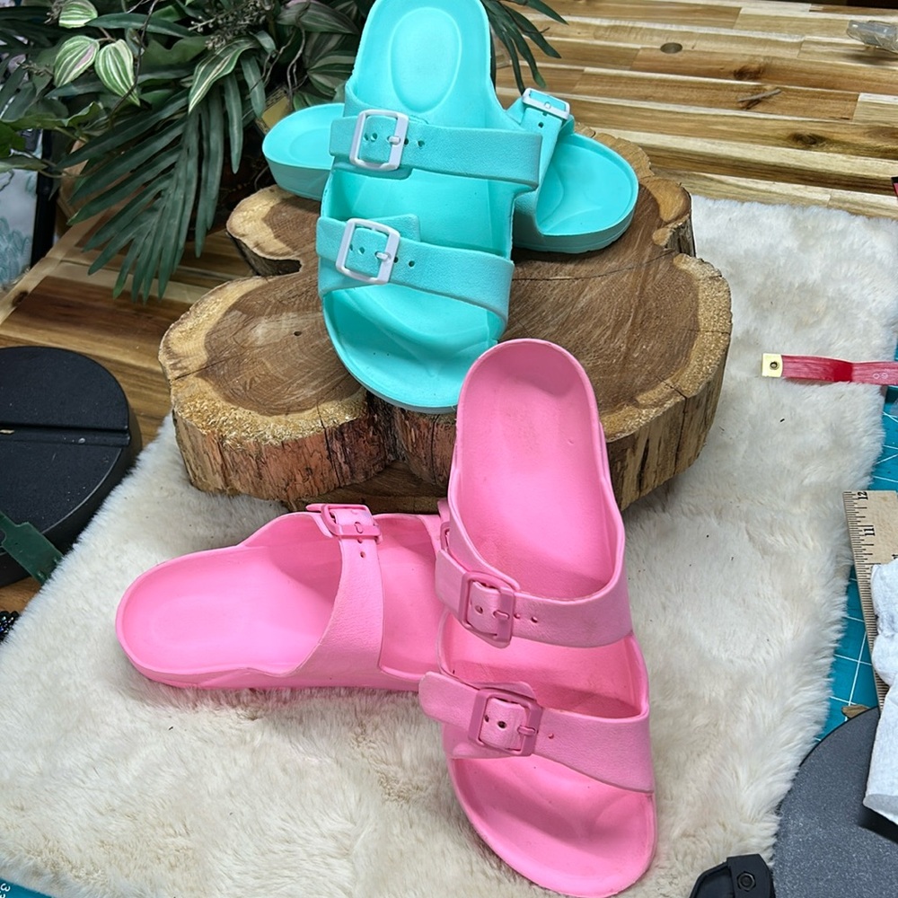 Women's Waterproof Comfort Soft Slides Double Buckle Adjustable Flat Sandals